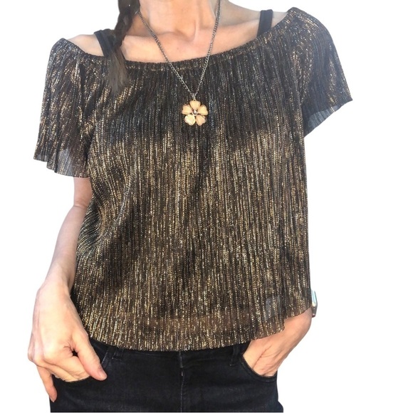Zara Cropped Metallic Blouse Top Sz S Womens Off Shoulder Cropped Party Rave - Picture 1 of 9